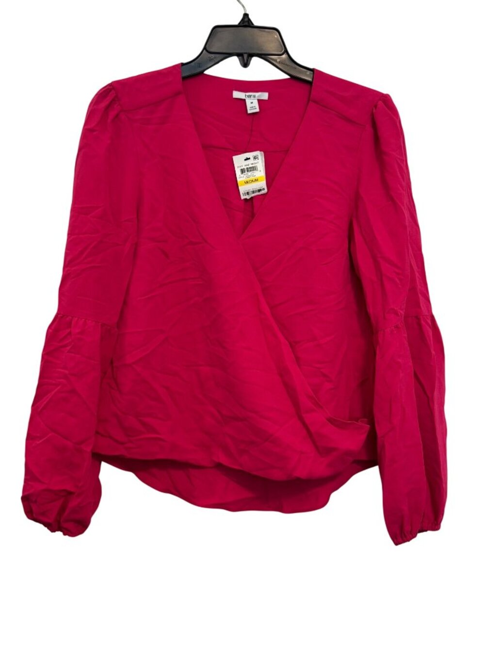 Bar III Womens Medium Candy Pop V-Neck Long Sleeve Wrap Blouse